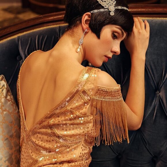 Art Deco Pearl Headband 1920s Flapper Gatsby Inspired Gold for Party Wear main image 5